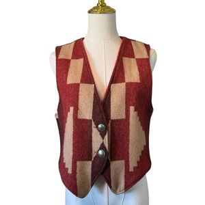 Vintage Chimayo Wool Native American Geometric Vest Buffalo Nickel Buttons M